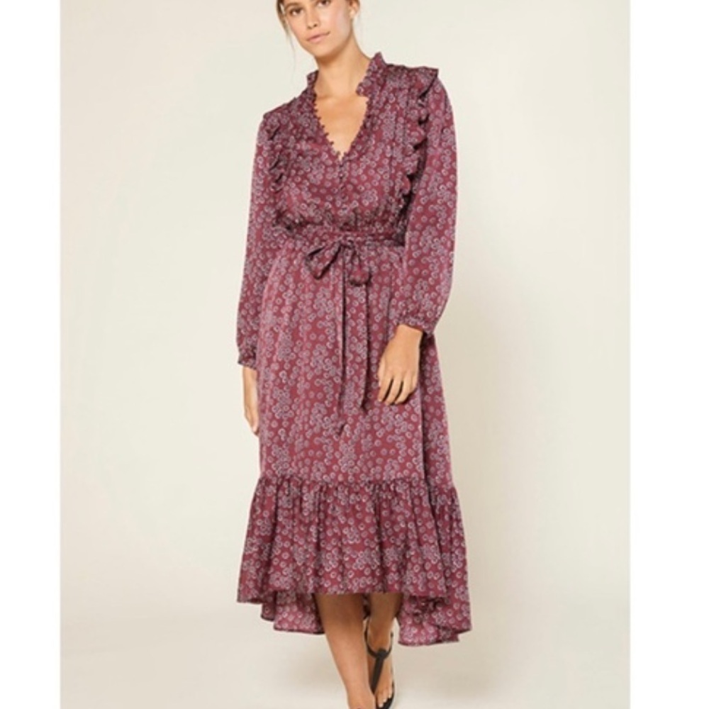 Outerknown Stardust midi dress plum laurel Cotton Silk L